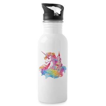 Einhorn Regenbogen Schloss Bunt Magie Fantasie - Trinkflasche mit integriertem Trinkhalm - Weiß - Rechts