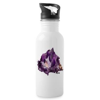 Luminous Violet Amethyst Crystal Motif - Water bottle with straw - white - Right