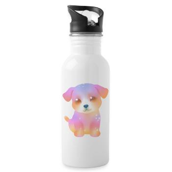Chien scintillant mignon - chiot coloré - kawaii - Gourde avec paille intégrée - blanc - Droite