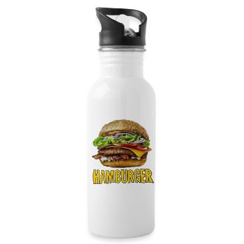 Hamburger Retro Cartoon Design - Trinkflasche mit integriertem Trinkhalm - Weiß - Rechts
