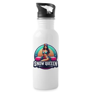 Snow Queen Snowboarding Illustration - Water bottle with straw - white - Right