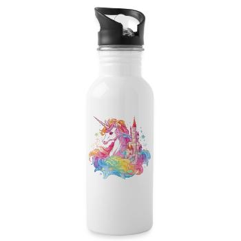 Einhorn Regenbogen Schloss Bunt Magie Fantasie - Trinkflasche mit integriertem Trinkhalm - Weiß - Rechts