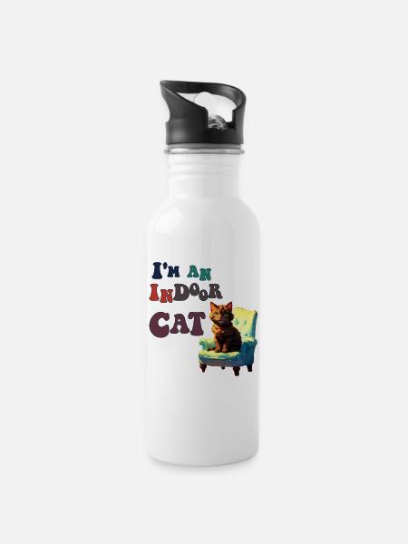 I’m an indoor cat - Trinkflasche mit integriertem Trinkhalm - Weiß