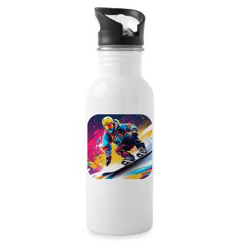 Cooler Snowboard Fahrer im bunten Graffiti Style - Trinkflasche mit integriertem Trinkhalm - Weiß - Rechts