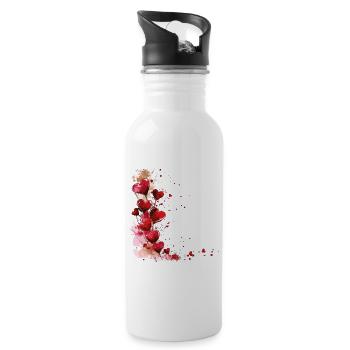 Herzen Herzmotiv Rot Liebe Romantisch Valentinstag - Trinkflasche mit integriertem Trinkhalm - Weiß - Rechts