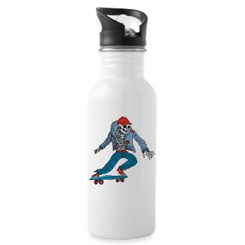 Skeleton on a skateboard - Water bottle with straw - white - Right