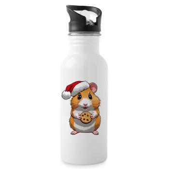 Hamster mit Keks , Süßer Hamster , Weihnachten - Trinkflasche mit integriertem Trinkhalm - Weiß - Rechts