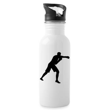 Boxen Design Geschenkidee Boxer - Trinkflasche mit integriertem Trinkhalm - Weiß - Rechts
