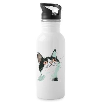 Katze Haustier Kätzchen Mietze Schnurren Hauskatze - Trinkflasche mit integriertem Trinkhalm - Weiß - Rechts