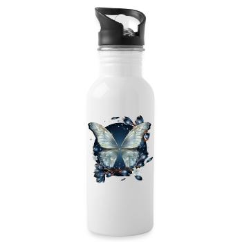 Papillon fantaisie avec magnolia noir - Gourde avec paille intégrée - blanc - Droite
