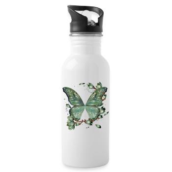 Butterfly wings in greenish watercolors - Water bottle with straw - white - Right