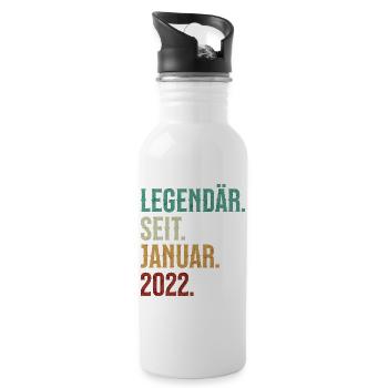 Legendär. Seit. Januar. 2022. Retro Birthday - Trinkflasche mit integriertem Trinkhalm - Weiß - Rechts