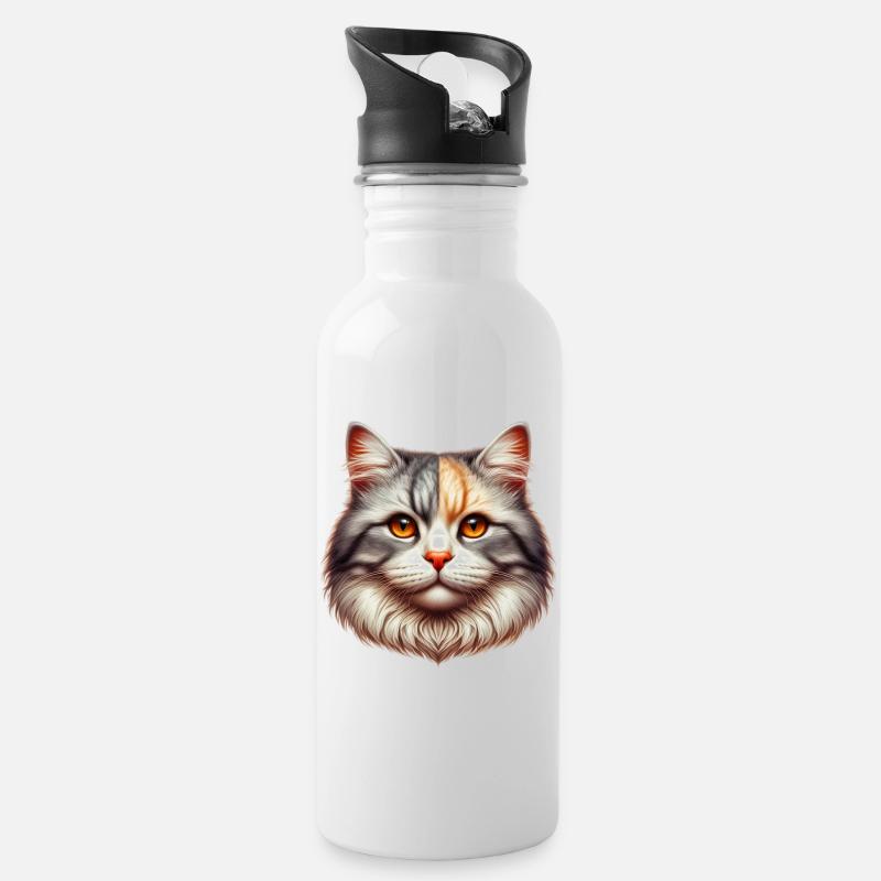 Katze - Trinkflasche mit integriertem Trinkhalm - Weiß
