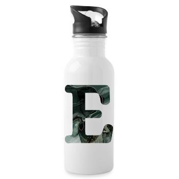 Green Marbled Letter E - Water bottle with straw - white - Right