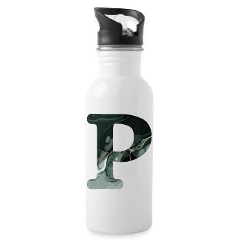 Lettre p marbré vert - Gourde avec paille intégrée - blanc - Droite