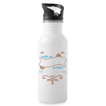 Awesome Joke Campsite Camping Funny Tshirt Geek - Water bottle with straw - white - Right