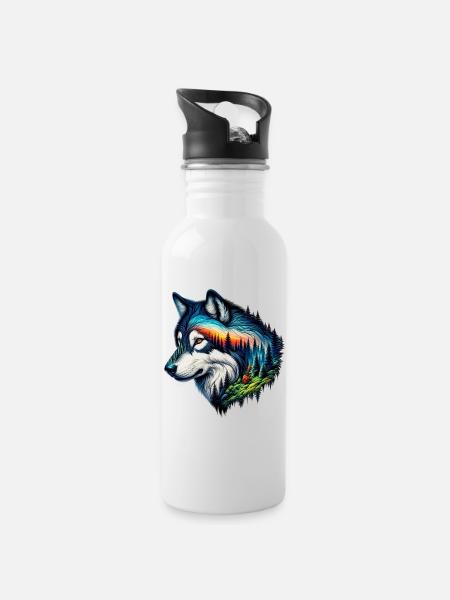 Wolf - Trinkflasche mit integriertem Trinkhalm - Weiß