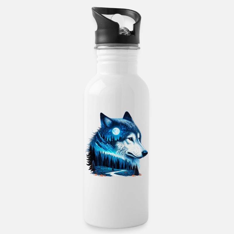 Wolf - Trinkflasche mit integriertem Trinkhalm - Weiß