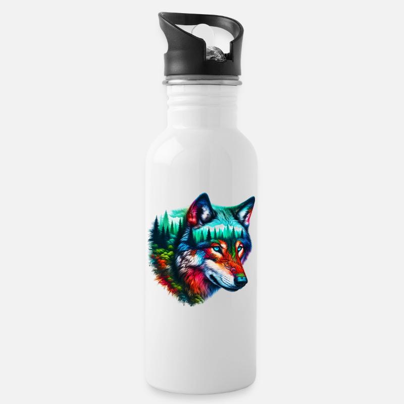 Wolf - Trinkflasche mit integriertem Trinkhalm - Weiß