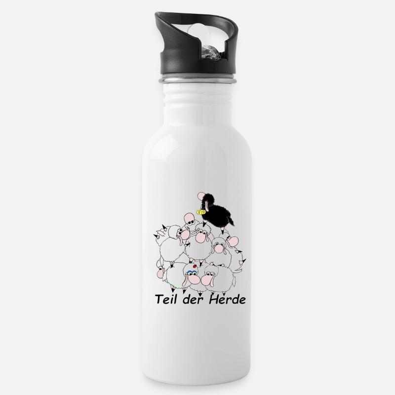 Teil der Herde mit Schriftzug Wolly Sheepling Game - Trinkflasche mit integriertem Trinkhalm - Weiß