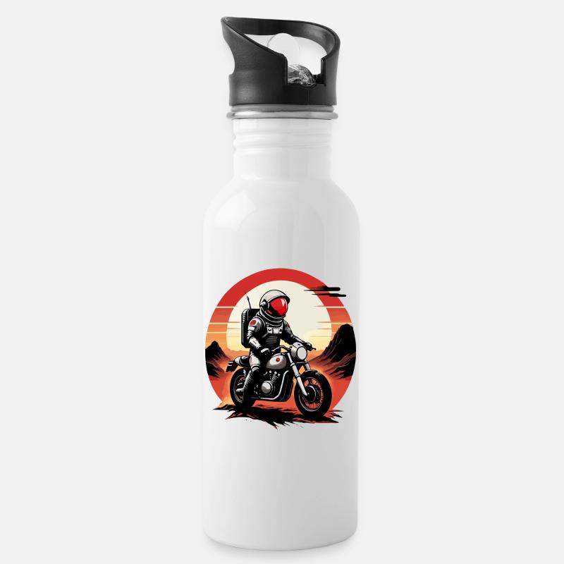 Astronaut rast mit einem Motorrad auf dem Mars - Trinkflasche mit integriertem Trinkhalm - Weiß