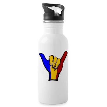 Romania Flag Surfing Symbol - Water bottle with straw - white - Right