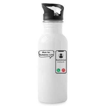 Badminton Calls - Sports Saying - ApriNoeScor - Water bottle with straw - white - Right