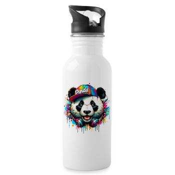 Panda DJ Deejay mit Kopfhörern hört Musik - Trinkflasche mit integriertem Trinkhalm - Weiß - Rechts