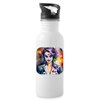 Cool Harlequin Poker Gothic Girl - Water bottle with straw - white - Right