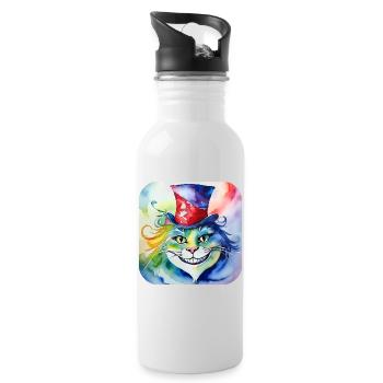 Chat fou mignon avec chapeau - Gourde avec paille intégrée - blanc - Droite