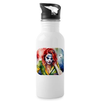 Cool Harlequin Poker Gothic Girl - Water bottle with straw - white - Right