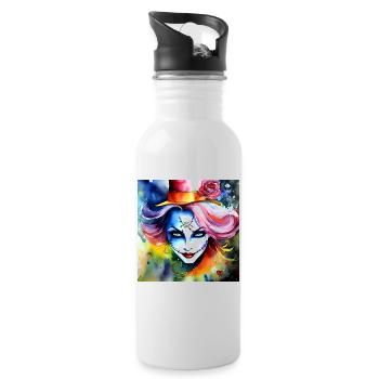 Cooles Harlequin Poker Gothic Mädchen - Trinkflasche mit integriertem Trinkhalm - Weiß - Rechts