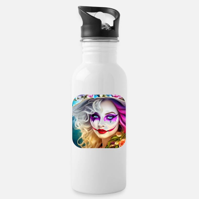 Cooles Harlequin Poker Gothic Mädchen - Trinkflasche mit integriertem Trinkhalm - Weiß