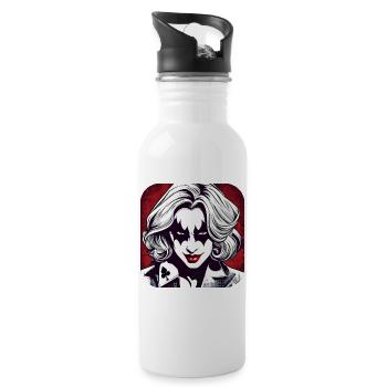 Cooles Harlequin Poker Gothic Mädchen - Trinkflasche mit integriertem Trinkhalm - Weiß - Rechts