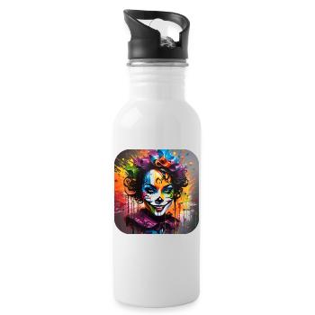 Cooles Harlequin Poker Gothic Mädchen - Trinkflasche mit integriertem Trinkhalm - Weiß - Rechts