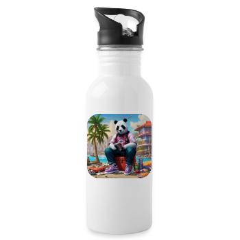 Cool panda on the beach - Water bottle with straw - white - Right