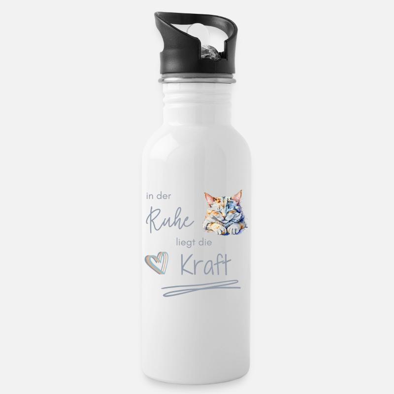 Schlummernde Katze - In der Ruhe liegt die Kraft - Trinkflasche mit integriertem Trinkhalm - Weiß