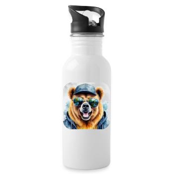 Cool bear with sunglasses - Water bottle with straw - white - Right