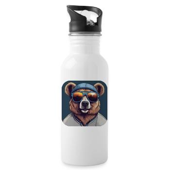 Cool bear with sunglasses - Water bottle with straw - white - Right