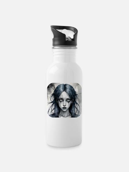 Cooles Gothic Punk Girl - Trinkflasche mit integriertem Trinkhalm - Weiß