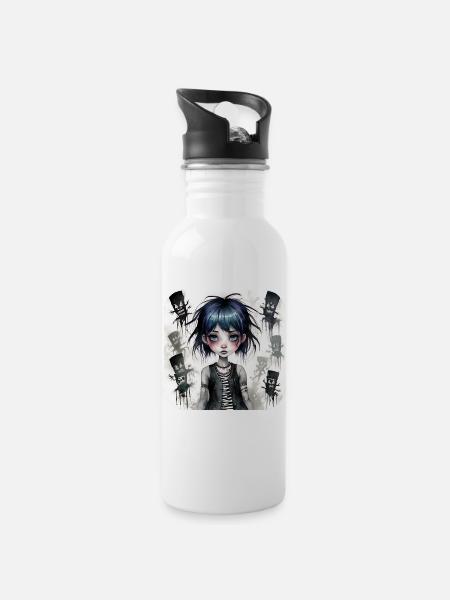 Cooles Gothic Punk Girl - Trinkflasche mit integriertem Trinkhalm - Weiß