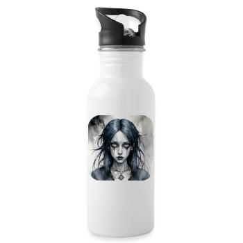 Cooles Gothic Punk Girl - Trinkflasche mit integriertem Trinkhalm - Weiß - Rechts