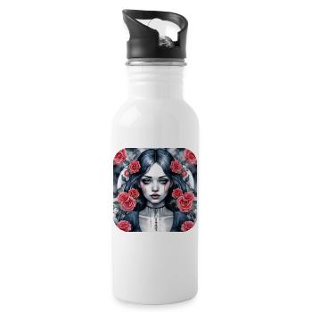 Fille punk gothique cool avec des roses rouges - Gourde avec paille intégrée - blanc - Droite