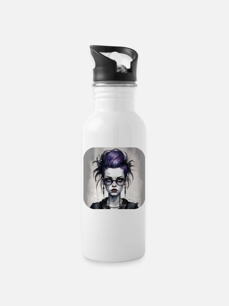 Cooles Gothic Punk Girl - Trinkflasche mit integriertem Trinkhalm - Weiß