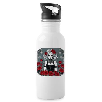 Fille punk gothique cool avec des roses rouges - Gourde avec paille intégrée - blanc - Droite