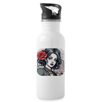 Cooles Gothic Punk Girl mit rote Ros - Trinkflasche mit integriertem Trinkhalm - Weiß - Rechts