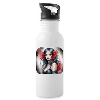 Cooles Gothic Punk Girl mit roten Rosen - Trinkflasche mit integriertem Trinkhalm - Weiß - Rechts