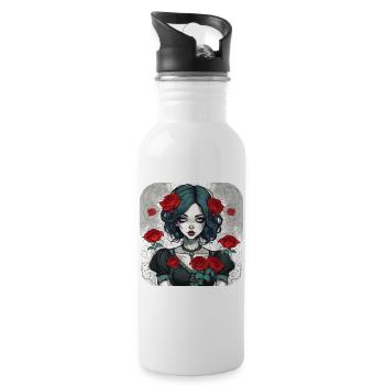 Cooles Gothic Punk Girl mit roten Rosen - Trinkflasche mit integriertem Trinkhalm - Weiß - Rechts