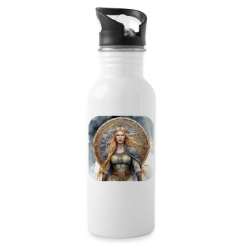 Stolze Wikingerin Germanin Schildmaid - Trinkflasche mit integriertem Trinkhalm - Weiß - Rechts