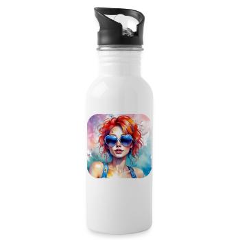 Cool Girl avec des coeurs Lunettes de soleil - Gourde avec paille intégrée - blanc - Droite